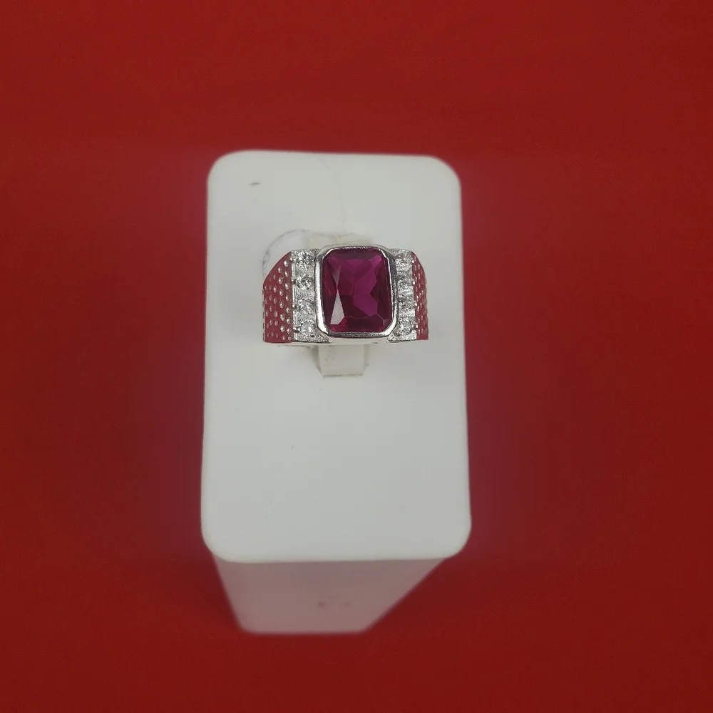 925 sterling‎ silver with Red / White zircon stones mens ring size 8 - Picture 10 of 12